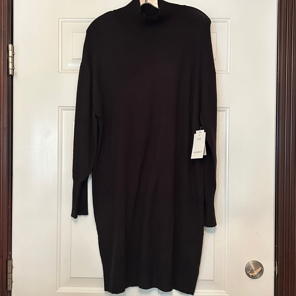 Free Assembly Turtleneck Sweater Dress L NWT Black Classic Timeless Career
